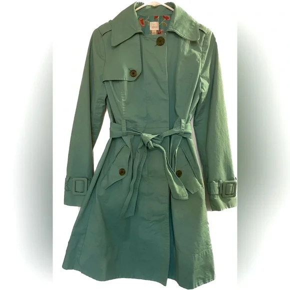 LC Lauren Conrad Teal Trench Coat with Floral Lining, Size 4 - Picture 1 of 9